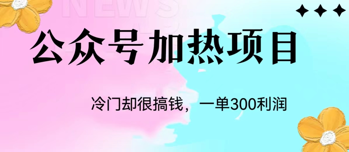 冷门公众号加热项目，每天1-2小时，一单100-300+共研网创-网赚项目-副业赚钱-互联网创业-资源整合-共研赋能共研网创社