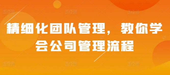 精细化团队管理，教你学会公司管理流程共研网创-网赚项目-副业赚钱-互联网创业-资源整合-共研赋能共研网创社
