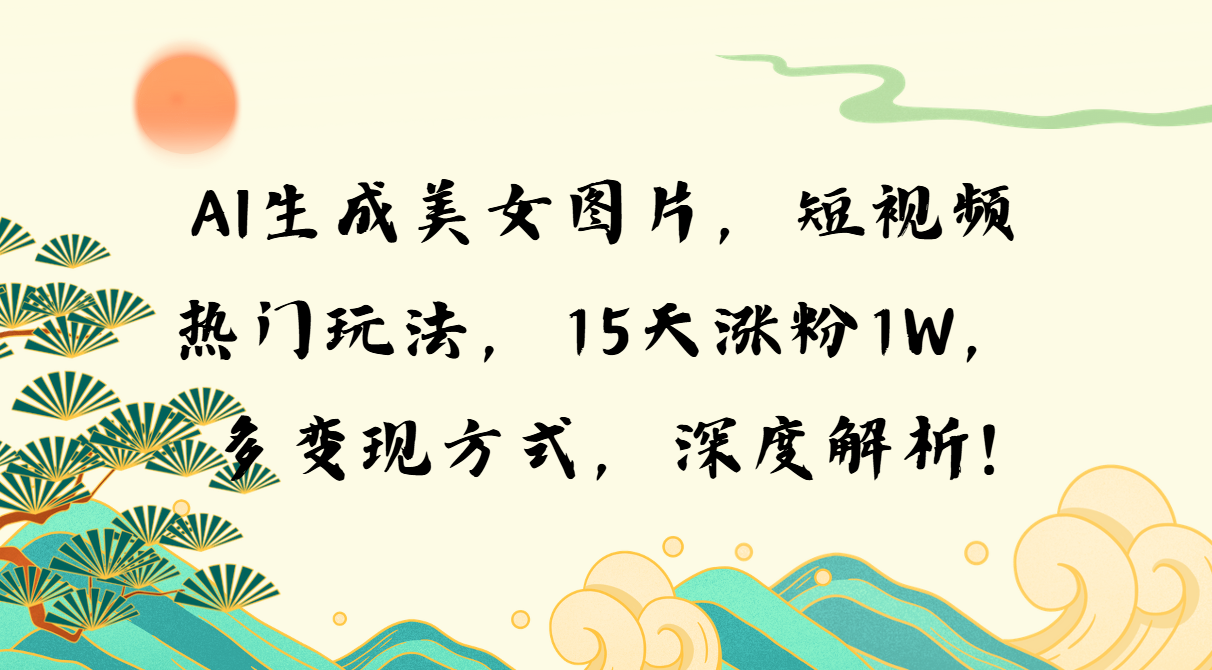 AI生成美女图片，短视频热门玩法，15天涨粉1W，多变现方式，深度解析!共研网创-网赚项目-副业赚钱-互联网创业-资源整合-共研赋能共研网创社