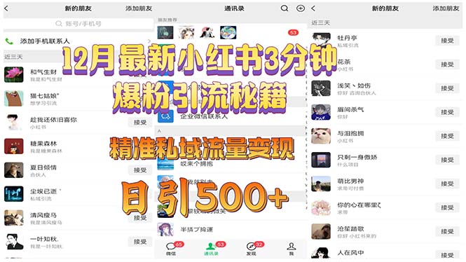 12月最新小红书3分钟爆粉引流秘籍 精准私域流量变现 日引500+共研网创-网赚项目-副业赚钱-互联网创业-资源整合-共研赋能共研网创社