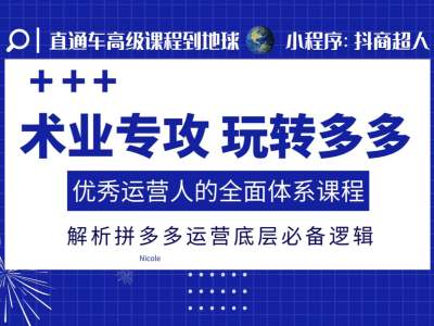 术业专攻玩转多多，优秀运营人的全面体系课程，解析拼多多运营底层必备逻辑共研网创-网赚项目-副业赚钱-互联网创业-资源整合-共研赋能共研网创社