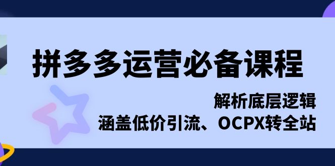 拼多多运营必备课程，解析底层逻辑，涵盖低价引流、OCPX转全站共研网创-网赚项目-副业赚钱-互联网创业-资源整合-共研赋能共研网创社