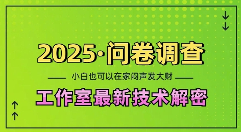 2025问卷调查最新工作室技术解密：一个人在家也可以闷声发大财，小白一天2张，可矩阵放大【揭秘】共研网创-网赚项目-副业赚钱-互联网创业-资源整合-共研赋能共研网创社