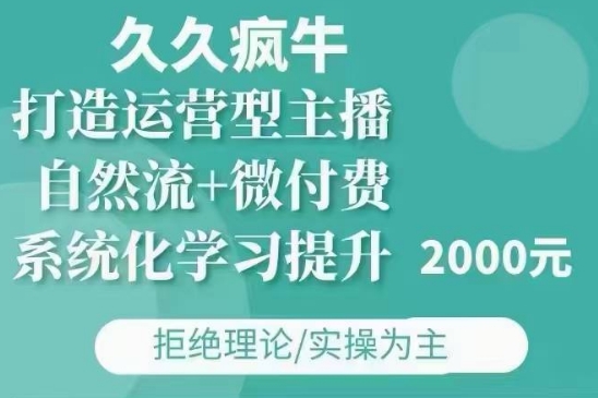 久久疯牛·自然流+微付费(12月23更新)打造运营型主播，包11月+12月共研网创-网赚项目-副业赚钱-互联网创业-资源整合-共研赋能共研网创社