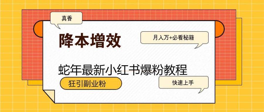 蛇年最新小红书爆粉教程，狂引副业粉，月入万+必看共研网创-网赚项目-副业赚钱-互联网创业-资源整合-共研赋能共研网创社
