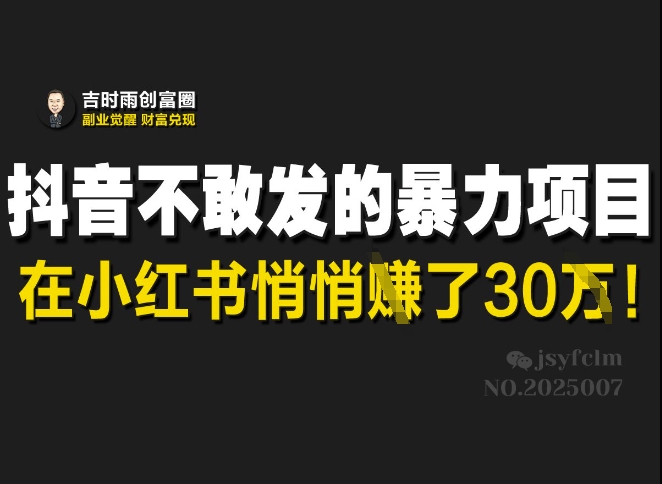 抖音不敢发的暴利项目，在小红书悄悄挣了30W共研网创-网赚项目-副业赚钱-互联网创业-资源整合-共研赋能共研网创社