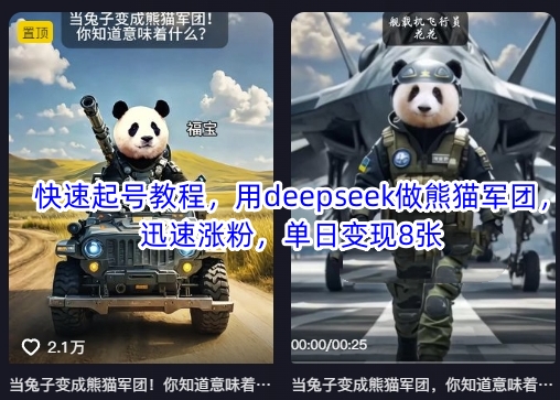 快速起号教程，用deepseek做熊猫军团，迅速涨粉，单日变现8张共研网创-网赚项目-副业赚钱-互联网创业-资源整合-共研赋能共研网创社