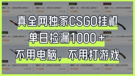 真全网独家CSGO挂G，单日捡漏1k+【揭秘】共研网创-网赚项目-副业赚钱-互联网创业-资源整合-共研赋能共研网创社