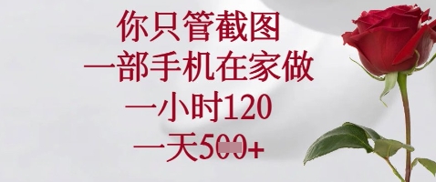 你只管截图，一部手机在家做，苹果安卓都可以，一小时120，一天5张+【揭秘】共研网创-网赚项目-副业赚钱-互联网创业-资源整合-共研赋能共研网创社