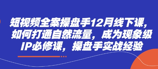 短视频全案操盘手12月线下课，如何打通自然流量，成为现象级IP必修课，操盘手实战经验共研网创-网赚项目-副业赚钱-互联网创业-资源整合-共研赋能共研网创社