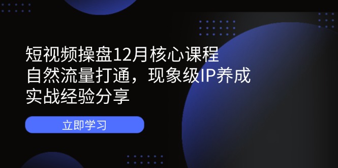 短视频操盘12月核心课程：自然流量打通，现象级IP养成，实战经验分享共研网创-网赚项目-副业赚钱-互联网创业-资源整合-共研赋能共研网创社