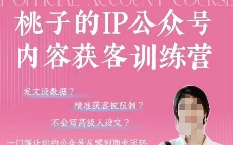 桃子IP公众号内容获客训练营(第3期)，一门让你公众号从0到商业闭环的课程共研网创-网赚项目-副业赚钱-互联网创业-资源整合-共研赋能共研网创社