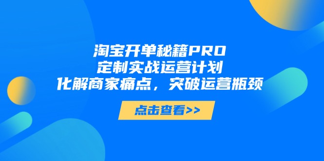淘宝开单秘籍PRO，定制实战运营计划，化解商家痛点，突破运营瓶颈共研网创-网赚项目-副业赚钱-互联网创业-资源整合-共研赋能共研网创社