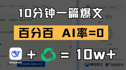 10分钟一篇爆文，100% 零AI率，用deepseek轻松玩转公众号爆文项目共研网创-网赚项目-副业赚钱-互联网创业-资源整合-共研赋能共研网创社