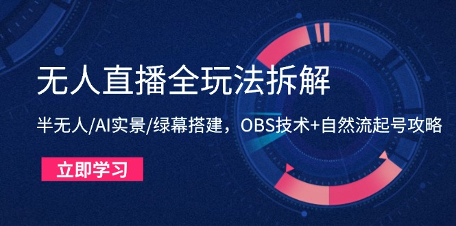 无人直播全玩法拆解：半无人/AI实景/绿幕搭建，OBS技术+自然流起号攻略共研网创-网赚项目-副业赚钱-互联网创业-资源整合-共研赋能共研网创社