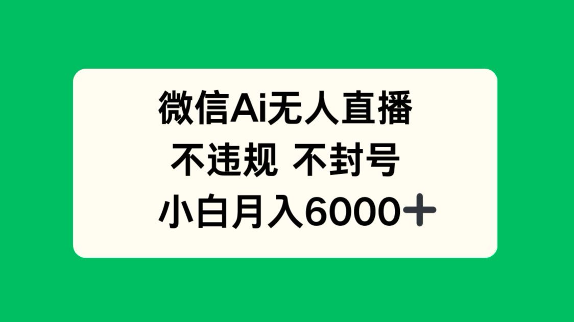 微信AI无人直播，不违规 不封号 ，小白月入6000+共研网创-网赚项目-副业赚钱-互联网创业-资源整合-共研赋能共研网创社