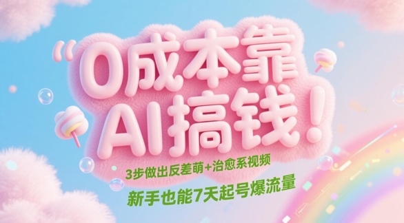 0成本靠AI搞钱！3步做出反差萌+治愈系视频，新手也能7天起号爆流量共研网创-网赚项目-副业赚钱-互联网创业-资源整合-共研赋能共研网创社