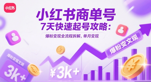 小红书商单号7天快速起号攻略：爆粉变现全流程拆解，单月变现3k+共研网创-网赚项目-副业赚钱-互联网创业-资源整合-共研赋能共研网创社