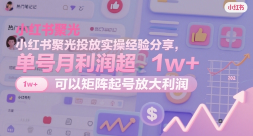 小红书聚光投放实操经验分享，单号月利润超1w+，可以矩阵起号放大利润共研网创-网赚项目-副业赚钱-互联网创业-资源整合-共研赋能共研网创社