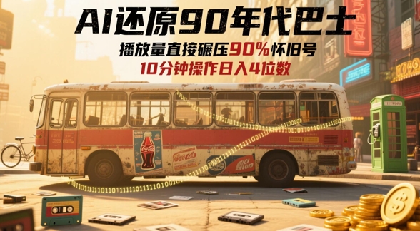 AI还原90年代巴士，一帧就让70后泪崩，播放量直接碾压90%怀旧号，每天操作十分钟，日入四位数共研网创-网赚项目-副业赚钱-互联网创业-资源整合-共研赋能共研网创社