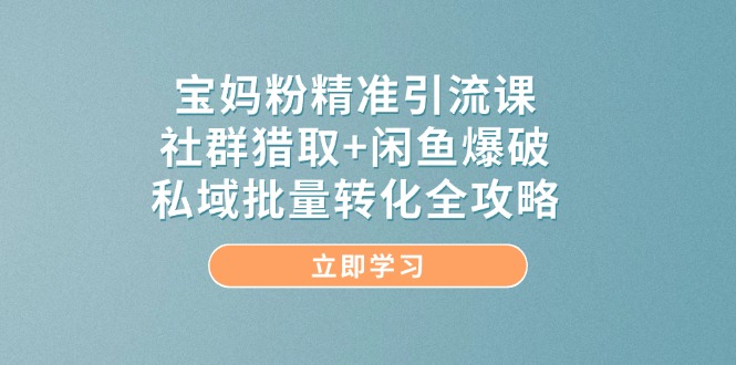 宝妈粉精准引流课，社群猎取+闲鱼爆破，私域批量转化全攻略共研网创-网赚项目-副业赚钱-互联网创业-资源整合-共研赋能共研网创社