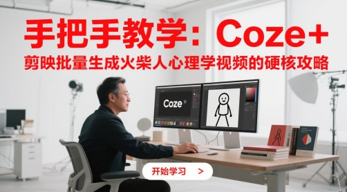 手把手教学：Coze + 剪映批量生成火柴人心理学视频的硬核攻略共研网创-网赚项目-副业赚钱-互联网创业-资源整合-共研赋能共研网创社