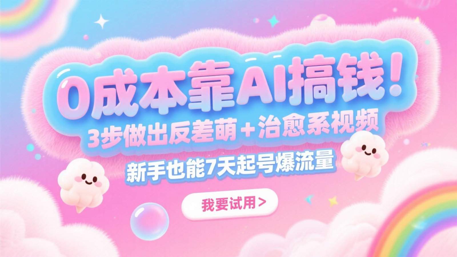 0成本靠AI搞钱！3步做出反差萌+治愈系视频，新手也能7天起号爆流量，月入5位数共研网创-网赚项目-副业赚钱-互联网创业-资源整合-共研赋能共研网创社