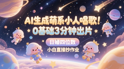 AI生成萌系小人唱歌，0基础3分钟出片，28个作品涨粉8.9W，单条最高19W赞，日入四位数，小白直接抄作业共研网创-网赚项目-副业赚钱-互联网创业-资源整合-共研赋能共研网创社