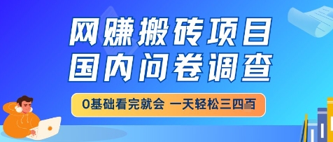 网创搬砖项目，国内问卷调查，小白轻松上手，一天三四张的也不难，干就完了【揭秘】共研网创-网赚项目-副业赚钱-互联网创业-资源整合-共研赋能共研网创社