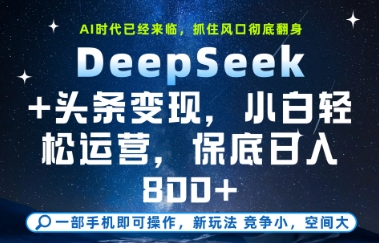 DeepSeek+头条变现，保姆级教学，小白轻松上手，日入8张+【揭秘】共研网创-网赚项目-副业赚钱-互联网创业-资源整合-共研赋能共研网创社