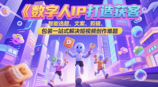 数字人IP打造获客变现实操课，智能选题、文案、剪辑、包装一站式解决短视频创作难题共研网创-网赚项目-副业赚钱-互联网创业-资源整合-共研赋能共研网创社