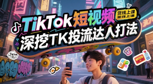 TikTok短视频带货线上课，深挖TK投流达人打法共研网创-网赚项目-副业赚钱-互联网创业-资源整合-共研赋能共研网创社