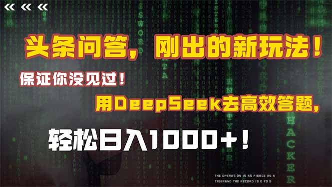 头条问答，刚出的新玩法！保证你没见过！结合Deepseek高效答题，轻松日…共研网创-网赚项目-副业赚钱-互联网创业-资源整合-共研赋能共研网创社