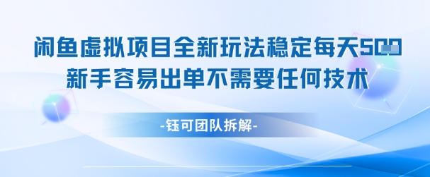 闲鱼虚拟项目全新玩法，稳定每天几张+ 新手容易出单不需要任何技术共研网创-网赚项目-副业赚钱-互联网创业-资源整合-共研赋能共研网创社