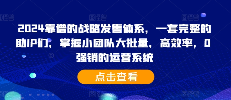 2024靠谱的战略发售体系，一套完整的助IP们，掌握小团队大批量，高效率，0 强销的运营系统共研网创-网赚项目-副业赚钱-互联网创业-资源整合-共研赋能共研网创社