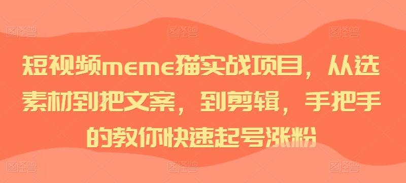 短视频meme猫实战项目，从选素材到把文案，到剪辑，手把手的教你快速起号涨粉共研网创-网赚项目-副业赚钱-互联网创业-资源整合-共研赋能共研网创社