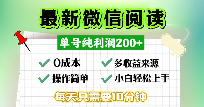微信阅读最新玩法，每天十分钟，单号一天200+，简单0零成本，当日提现共研网创-网赚项目-副业赚钱-互联网创业-资源整合-共研赋能共研网创社