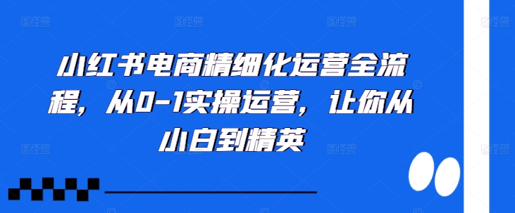 小红书电商精细化运营全流程，从0-1实操运营，让你从小白到精英共研网创-网赚项目-副业赚钱-互联网创业-资源整合-共研赋能共研网创社