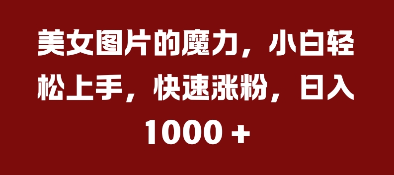 美女图片的魔力，小白轻松上手，快速涨粉，日入几张【揭秘】共研网创-网赚项目-副业赚钱-互联网创业-资源整合-共研赋能共研网创社