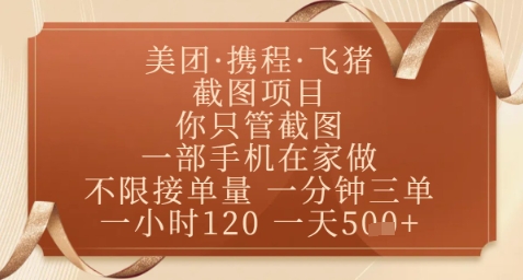 飞猪美团截图项目，你只管截图，一部手机在家做，正规平台无套路，一天5张+【揭秘】-寒山客