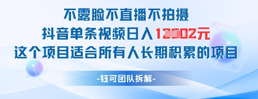 不露脸不直播不拍摄抖音单条视频日入1k+这个项目适合所有人长期积累的项目-寒山客