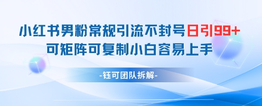 小红书男粉常规引流不封号日引99+变现简单 可矩阵可复制小白容易上手-寒山客
