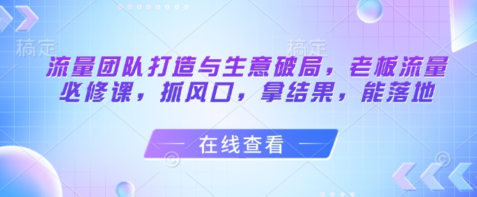 流量团队打造与生意破局，老板流量必修课，抓风口，拿结果，能落地-寒山客