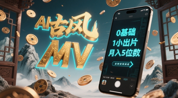 AI一键生成古风音乐MV，0剪辑基础1小时出片，多种变现渠道，一部手机月入5位数-寒山客