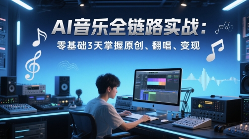 AI音乐全链路实战变现课：零基础3天掌握原创、翻唱、变现-寒山客