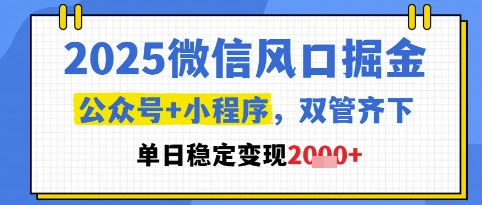 2025微信风口掘金，公众号+小程序双管齐下，单日稳定变现1k+【揭秘】-寒山客