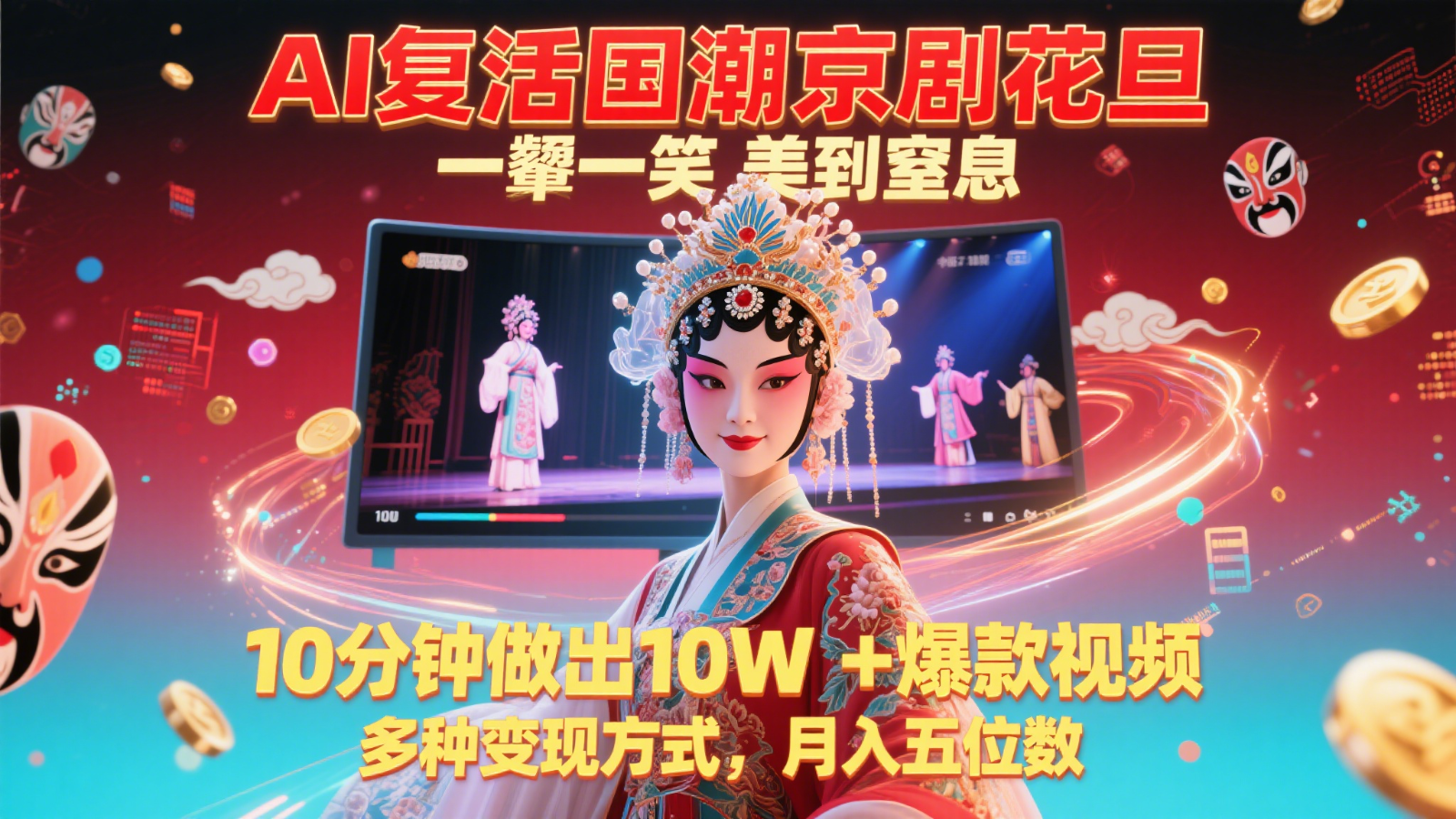 AI复活国潮京剧花旦，一颦一笑美到窒息，10分钟做出10W+爆款视频，多种变现方式-寒山客