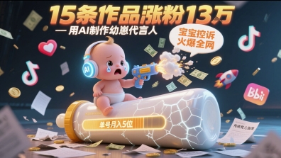用AI制作幼崽代言人，宝宝的控诉火爆全网，15条作品涨粉13W，单号月入5位数实操教程-寒山客
