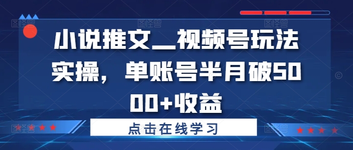 小说推文—视频号玩法实操，单账号半月破5000+收益共研网创-网赚项目-副业赚钱-互联网创业-资源整合-共研赋能共研网创社
