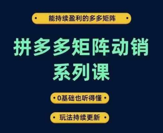 拼多多矩阵动销系列课，能持续盈利的多多矩阵，0基础也听得懂，玩法持续更新共研网创-网赚项目-副业赚钱-互联网创业-资源整合-共研赋能共研网创社